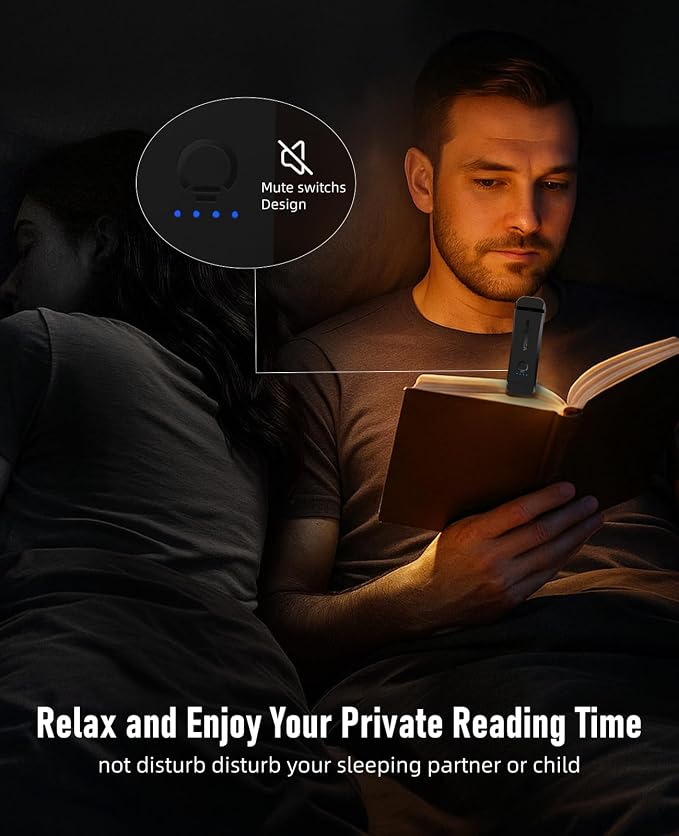 HIONXMGA Book Reading Light,Silent Touch Book Lamp for Reading in Bed,Rechargeable Clip on Booklight with 3 Amber Colors & 7 LEDs Precise Dimming for Eye Caring Night Reading,Books Lovers,Kids,Black | Up to 100H Runtime,3 Amber Colors,Stepless Dimming,...