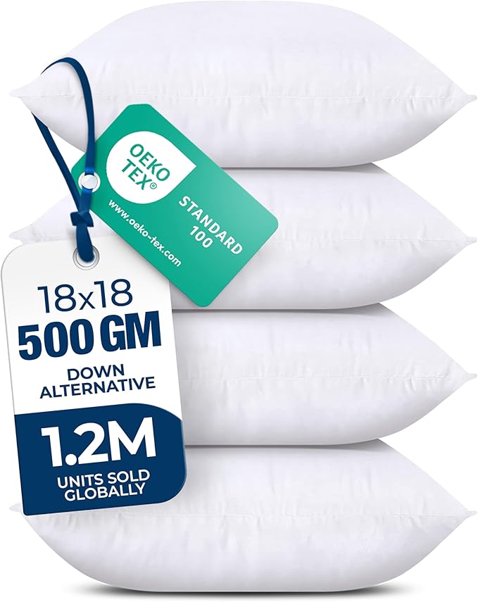 Utopia Bedding Throw Pillows, Decorative 18x18 Pillow Inserts, Set of 4 | Down alternative pillow insert with plush fluffy fill for beds sofas couches and chairs. Suitable for indoor outdoor use.
