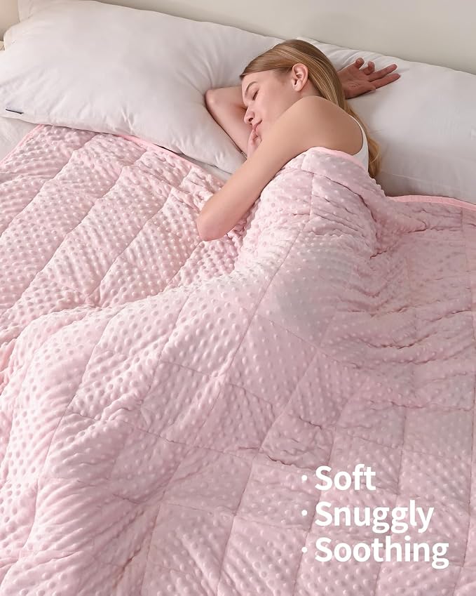 Mr. Sandman Weighted Blanket for Adults, Full Size 15 lbs, 48 x 72 Inches | Cooling Soft Minky for Hot Sleepers; Machine Washable; Filled with Glass Beads; Heavy Bed Throw for Sleep; Pink