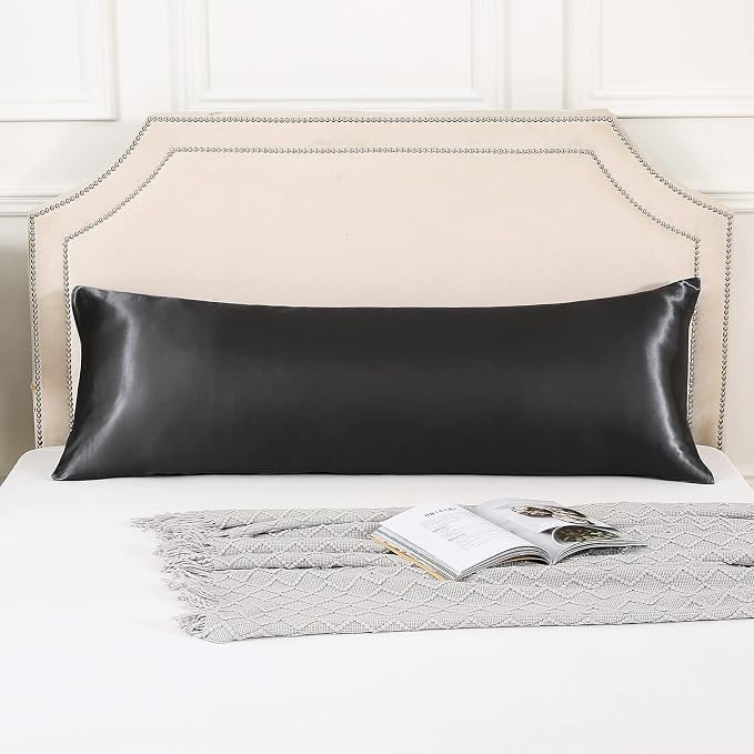Body Pillow with Satin Pillowcase, Body Pillow for Adults, Removable Cover, Black (20"x54") | 20"x54", Removable Cover, OEKO-TEX Certified Down Alternative Filling,Washing Machine