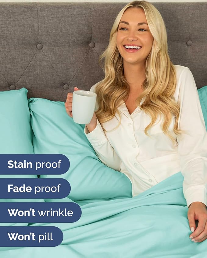 Flex Top Split Head King Sheet Set - 4 Piece Extra Deep Sheets - Spa Blue | Easily Fits 18 to 24 inch Mattress, Ultra Soft, Wrinkle & Fade Free with Extra Deep Pockets, Comfy Hotel Luxury Bedding