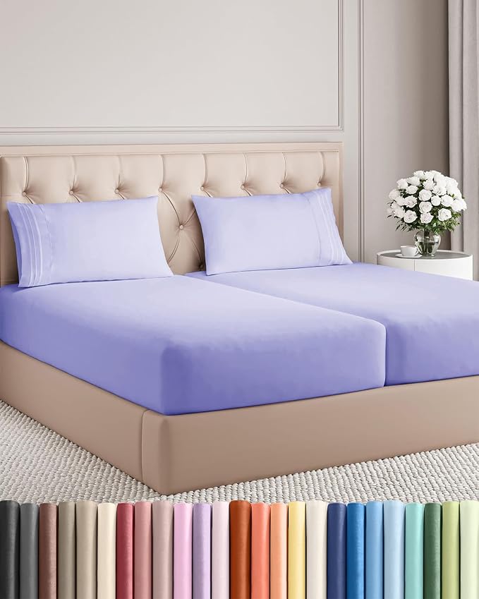 Split King Size 5 Piece Sheet Set - Breathable & Cooling Sheets - Lavender | Hotel Luxury Bed Sheets for Women & Men, Deep Pockets, Easy-Fit, Comfy, Soft and Wrinkle Free Sheets, Oeko-Tex Bed Sheet Set