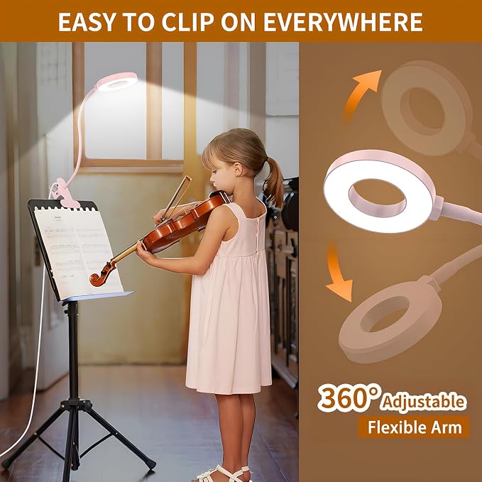 iZELL LED Desk Lamp with Clamp, Reading Light with 3 Color Modes & 10 Brightness Levels, Flexible Arm Book Light for Kids Reading in Bed at Night, Clip on Table, Computer, Zoom Meetings - 27.6'' Pink
