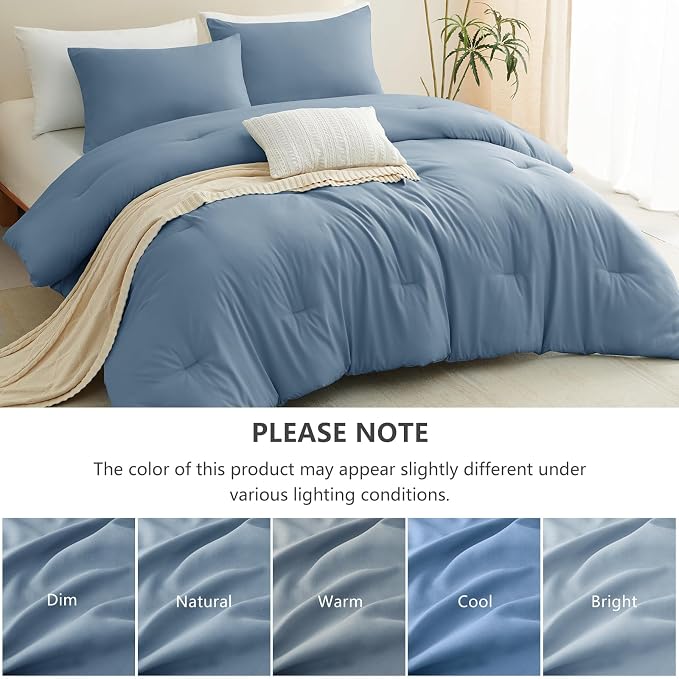 Twin Comforter Set, 2 Pieces Down Alternative Bedding, Grayish Blue | 270 GSM Twin XL College Dorm Comforter with 4 Corner Ties Use as a Duvet Insert, OEKO-TEX Certified, 1 Pillowcase, 68 x 88 in