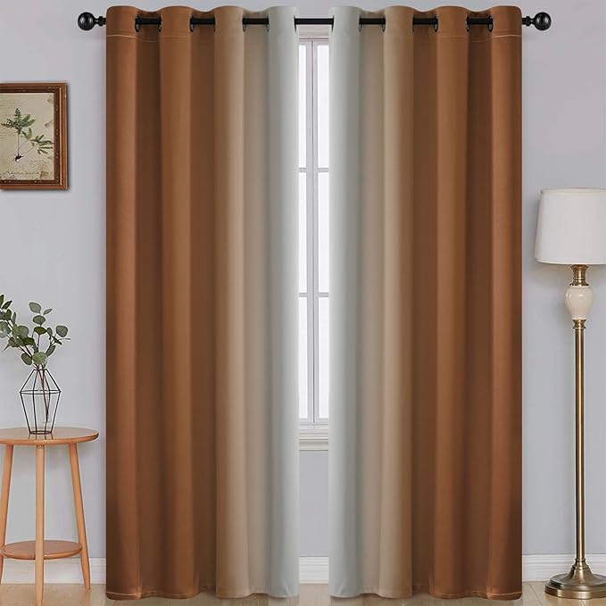 SimpleHome Ombre Burnt Orange to Grey White Curtains for Living Room 52x84L | Room Darkening Curtains for Bedroom,Gradient Light Blocking Curtain,Thermal Insulated Grommet Window Drapes,2 Panels,84 Inch
