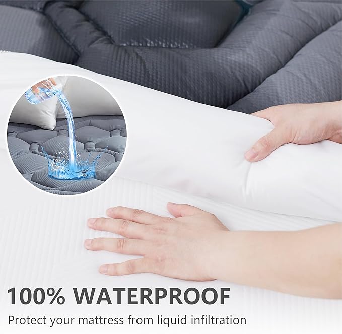 ELVEN HOME Twin XL Mattress Pad Waterproof, Soft Cooling Mattress Topper for College Dorm, Extra Long Twin Mattress Cover Protector Washable, Deep Pocket 8-21" (39x80 inch, Grey)