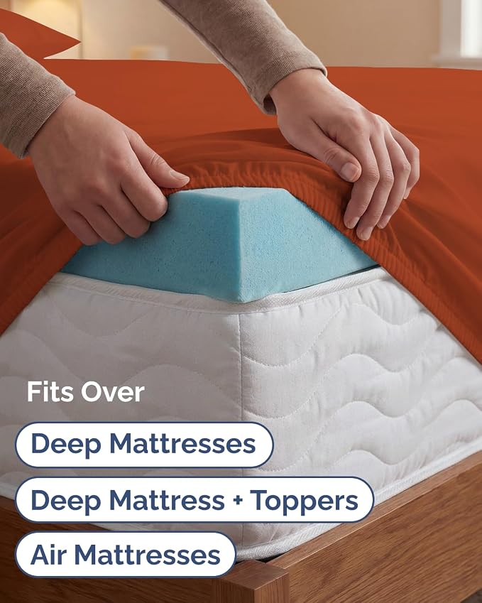 Extra Deep Twin XL Sheet Set - 4 Piece College Dorm Room - Terracotta | College Dorm Room Essentials, Easy & Secure Fit, Ultra-Soft, Wrinkle & Fade Free, Comfy Sheets Set with Extra Deep Pockets