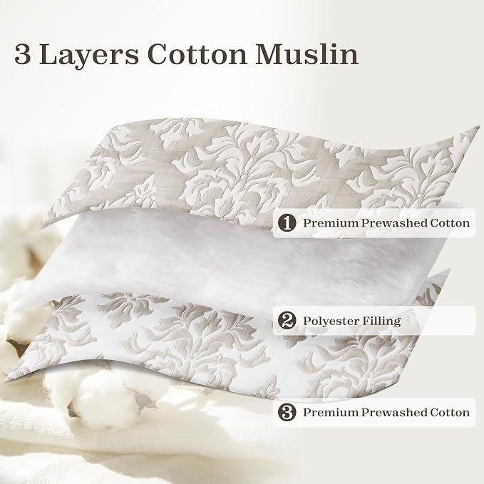 Exclusivo Mezcla Cotton Quilts Queen Size Beige | Soft Lightweight Bedspread, Breathable Prewashed Yarn Dyed Muslin, All Season Bedding Set, Boho Coverlet With 2 Pillow Shams