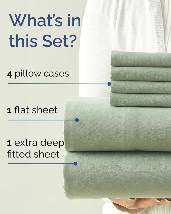 Full 6 Piece Bed Sheet Set - Soft, Breathable & Cooling Sheets - Eucalyptus | Ultra-Soft Hotel Luxury Bedding Set with 8-16 Inch Deep Pockets, 1 Flat & 1 Fitted Sheet & 4 Pillowcases, Wrinkle & Fade Free