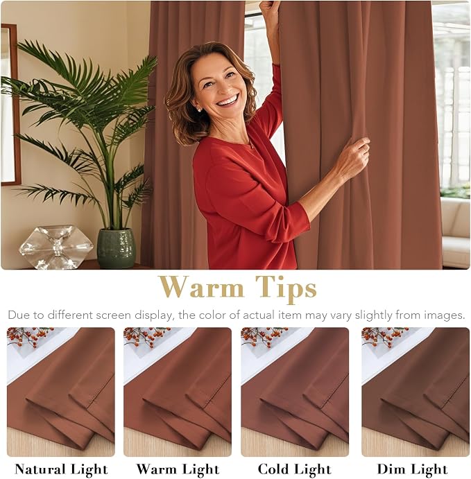 H.VERSAILTEX Blackout Curtains Thermal Insulated Window Treatment Panels Room Darkening Blackout Drapes for Living Room Back Tab/Rod Pocket Bedroom Draperies (2 Panels, Washed Spice, 52 x 84 Inch)