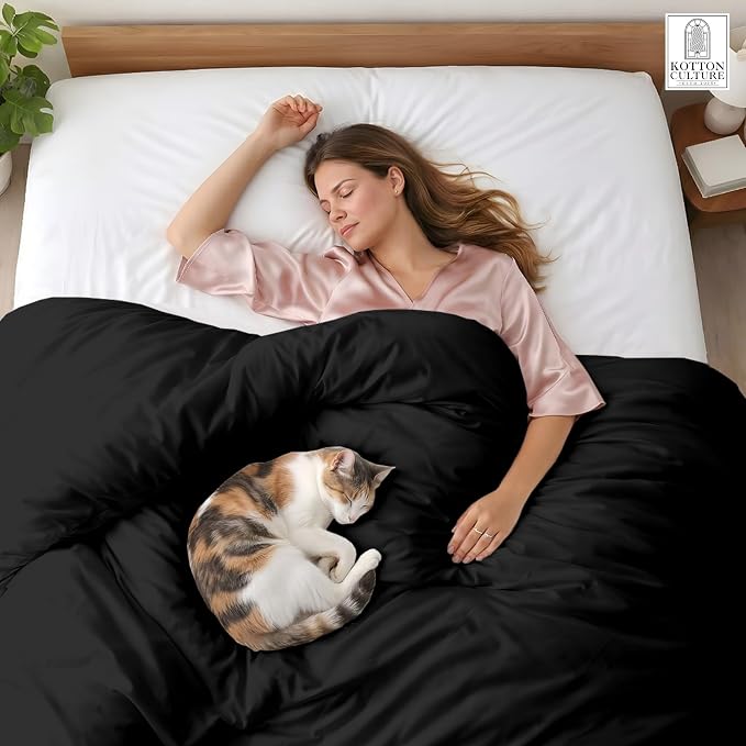 1 Pc California King Duvet Cover Only-100% Egyptian Cotton 600 Thread Count Ultra Soft Premium Durable Comforter Cover Zipper Closure & Corner Ties- (Black, 104" X 98")