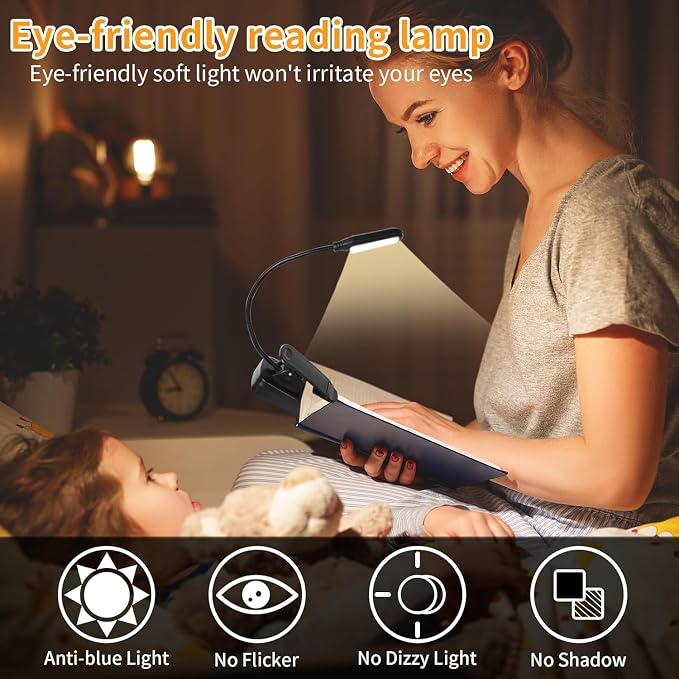 10 Pack Book Lights, Reading Lights for Books in Bed-Eye Caring 3 Colors, Stepless Dimming, 360° Flexible Studying Small Desk Lamp, Lightweight Clip-on LED Night Light for Book Lovers