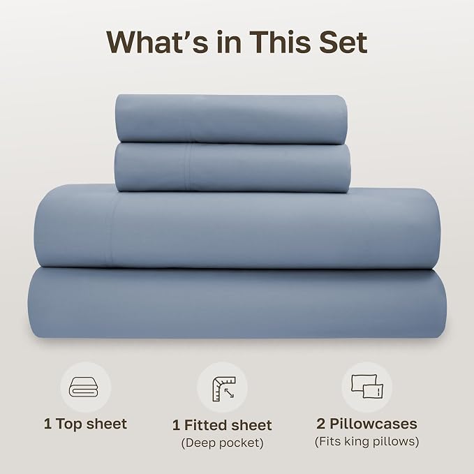 California Design Den 100% Organic Cotton Cal King Sheets Set | GOTS Certified, Lightweight Crisp & Airy Percale For Hot Sleepers, 15" Deep Pocket, All-around Elastic - Blue Hydrangea
