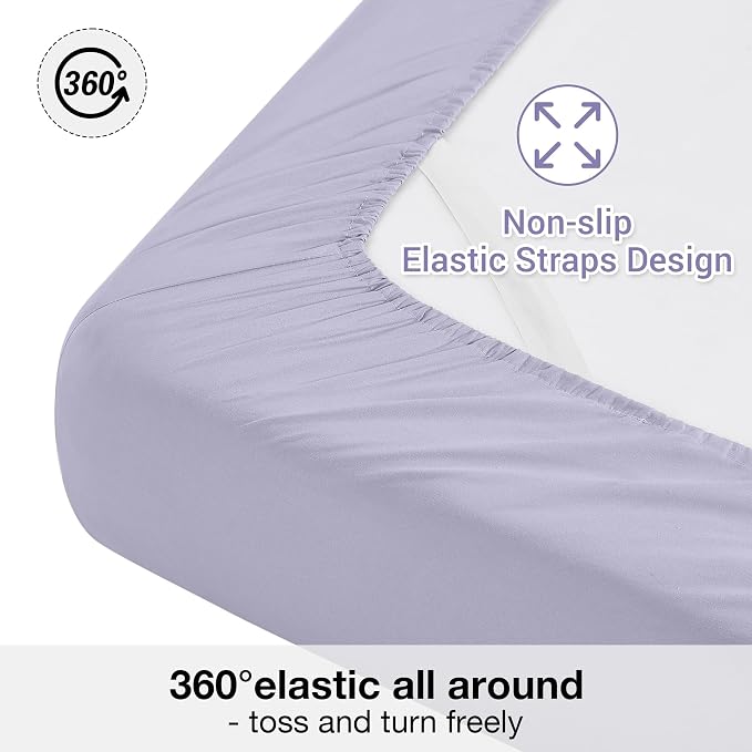 Softan Microfiber King Sheet Set with Non-Slip Corner Straps, Voilet | 15" Deep Pocket Fitted Bed Sheets, Double Brushed Microfiber, Sheets & Pillowcase for All Season