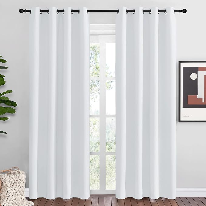 NICETOWN Greyish White Blackout Curtains for Living Room 55" x 86" 2 Panels | Easy Care Solid Thermal Insulated Grommet Panels Drapes for Bedroom Kitchen, Light Blocking Noise Reducing Home Decoration