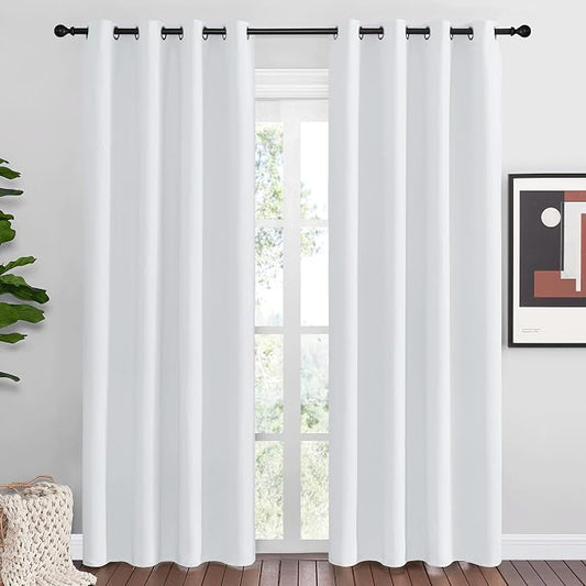 NICETOWN Greyish White Blackout Curtains for Living Room 55" x 86" 2 Panels | Easy Care Solid Thermal Insulated Grommet Panels Drapes for Bedroom Kitchen, Light Blocking Noise Reducing Home Decoration
