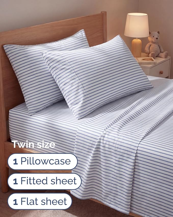 Twin 4 Piece Bed Sheet Set - Breathable & Cooling Sheets - Blue Stripes | Ultra Soft Hotel Luxury Bedding Set with 8-16 Inch Deep Pockets, 1 Flat & 1 Fitted Sheet & 2 Pillowcases, Wrinkle & Fade Free