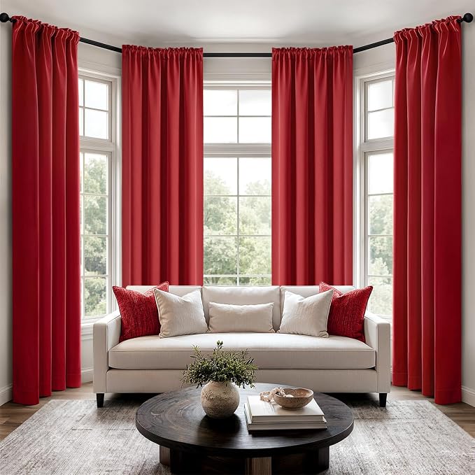 MIULEE 84 Inch Length Christmas Red Blackout Bedroom Curtains Set of 4 | Thermal Curtains for Summer Heat, Light Blocking Privacy Bedroom Window Drapes, Top&Bottom Rod Pocket, Living Room