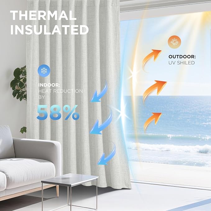 Joydeco Linen Blackout Curtains for Bedroom - 100% Light Blocking 1 Panels, White Drapes 70" W x 108" L, Thermal Insulated Room Darkening Curtains for Living Room, Rod Pocket & Back Tabs