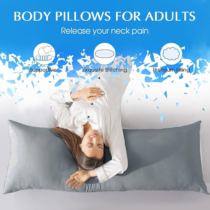 SHOUREN Large Body Pillow,Long Bed Pillow for Adults,20x54in | Breathable,sweat-absorbing,skin-friendly,medium firmness for side sleepers,multiple application