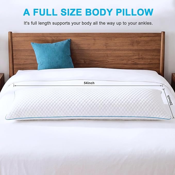 Shredded Memory Foam Long Body Pillows for Adults, 20 x 54 inches, 1-Pack | Adjustable Firm, Supportive, Breathable, Hypoallergenic, Odorless, Luxury, Cooling Gel pillows for Side Back Stomach Sleepers