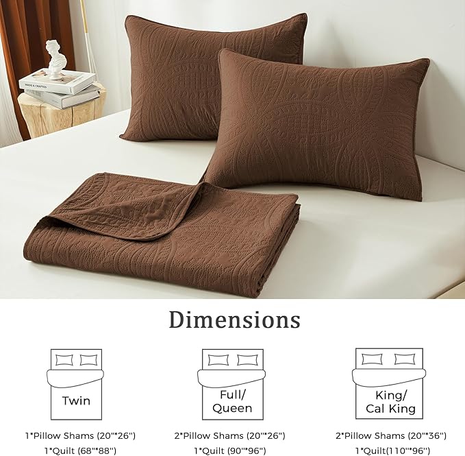 akkialla King/Cal King Quilt Bedding Set,Brown Ultrasonic Quilt Set,Lightweight Soft Bedspread Coverlet,Modern Style Coin Pattern Bed Cover for All Seasons,3 Piece(1 Quilt,2 Pillow Shams)