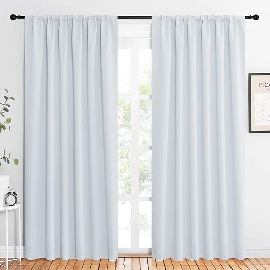 NICETOWN Bedroom Window Curtain Panels - Window Treatment Thermal Insulated Rod Pocket Room Darkening Curtains/Drapes for Patio Door (Greyish White, 2 Panels, 62 in x 84 in (W x L))