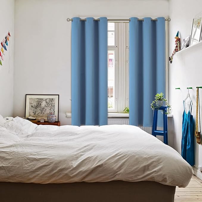 BGment Denim Blue Blackout Curtains for Bedroom 72 Inch Long - 2 Panels | Grommet Top, Black Out, Room Darkening, Sunblock, Thermal Insulated, Window Drapes for Kids Boys Room, 42x72 Inch