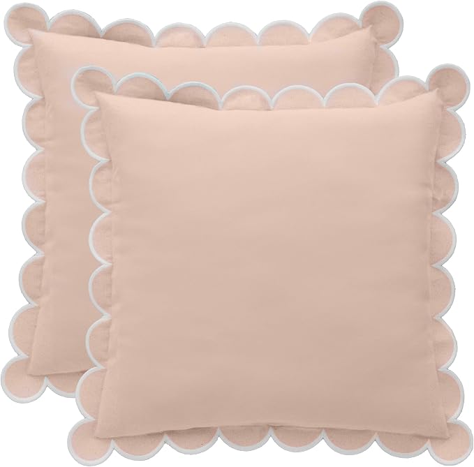 BEBE BASK Scalloped Pillow Cover Set of 2, 18x18, 100% Cotton - Peach Pink | 100% Cotton, Scallop Pillow Covers, Grandmillennial Style, 18 by 18 Inch, Easy to Care, Machine Washable, Scalloped Pillows