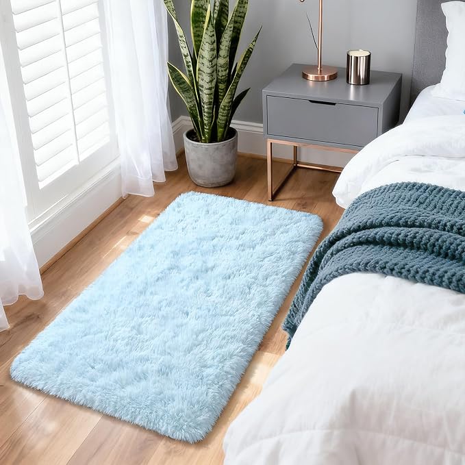 Fluffy Rug Shaggy Area Rug, Baby Blue 2x4 Area Rugs for Bedroom, Small Kids Bedside Rug, Soft Shaggy Entryway Throw Rugs for Living Room Bedroom Nursery Room Home Decor Aesthetic