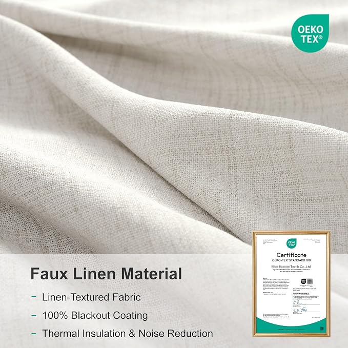 Linen Textured Total Blackout Curtains for Bedroom 72 Inches Long, Beige | 100% Blackout Shield, Back Tab/Rod Pocket Living Room Drapes, Thermal Insulated Blackout Curtains 2 Panels Set, 42"W x 72"L