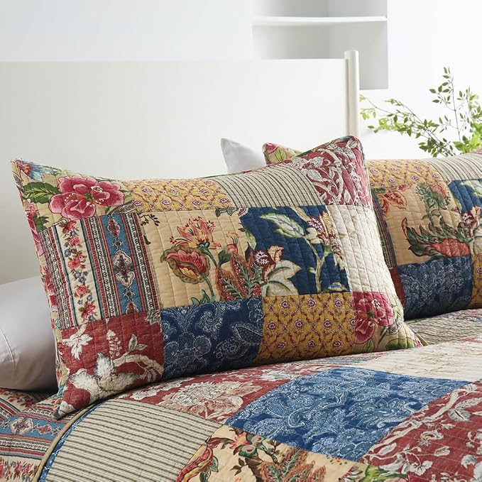 ENASAL Cotton Bedspread Quilt Sets Reversible Bedding Coverlet Sets Comforters Vintage Luxury Gorgeous Floral Real Patchwork Bedspread,King Size