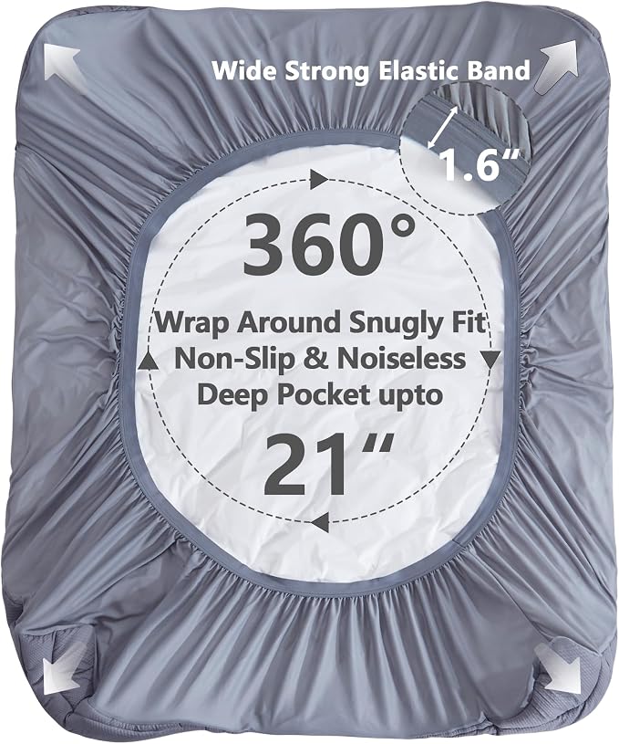 ELVEN HOME Full Size Mattress Pad Waterproof, Cooling Mattress Topper for Double Bed, Pillow Top Quilted Fitted Mattress Protector Cover with 8-21" Deep Pocket (54x75 inch, Grey)