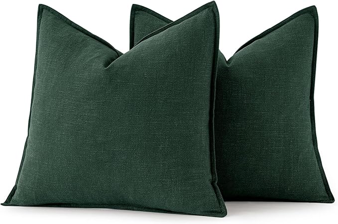 MIULEE Decorative Linen Euro Sham Pillow Covers 24x24 Dark Green | Boho Farmhouse Christmas Couch Throw Pillows for Bed, Pack of 2 Accent Modern Pillowcases, Sofa Livingroom Home Decor