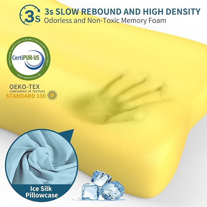 Cervical Neck Pillow, Contour Memory Foam Pillows for Neck Pain Relief, Ergonomic Pillow for Sleeping, Orthopedic Bed Pillow Neck Support Pillow for Side Back Stomach Sleepers(Blue&Grey)
