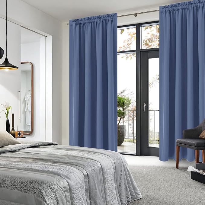 DWCN Blackout Curtains for Bedroom 52 x 95 Inch Long Dusty Blue 2 Panels | Room Darkening, Thermal Insulated, Light Blocking, Rod Pocket Drapes, Noise Reducing Window Treatments