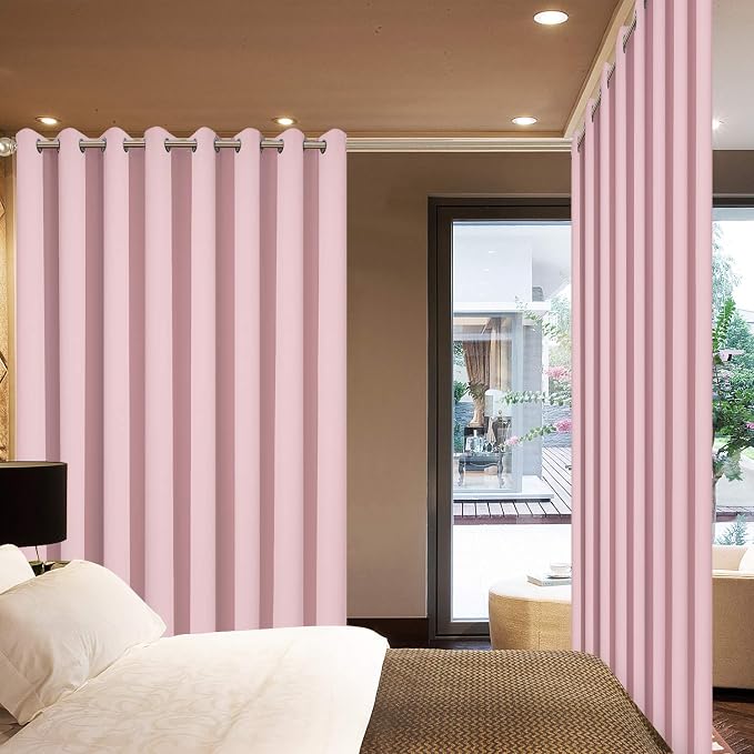 Yakamok Pink Room Darkening Curtains 84 inch Sliding Door Drapes | 1 Extra-wide Panel,W100xL84,Soft Triple-weave,Grommet,Blackout Thermal Insulated Drapes,Privacy,Light Reduction,Patio doors