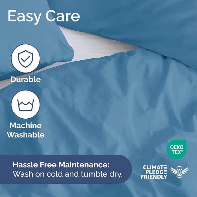 Duvet Cover Cal King Size - 3 Piece with Zipper Closure - Denim Blue | Extra Soft, Breathable, Cal King Duvet Cover 104" x 98" with 2 Pillow Shams, Zipper Closures & Ties, Women, Men, Kids & Teens