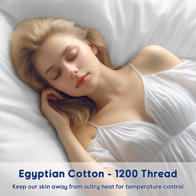 SONORO KATE 100% Egyptian Cotton Sheets,1200 Series,Full Size | Soft Breathable & Cooling LuxuryHotel Cotton,Sateen Weave for Soft Feel,Fits Upto 16" Mattress,4PC,White