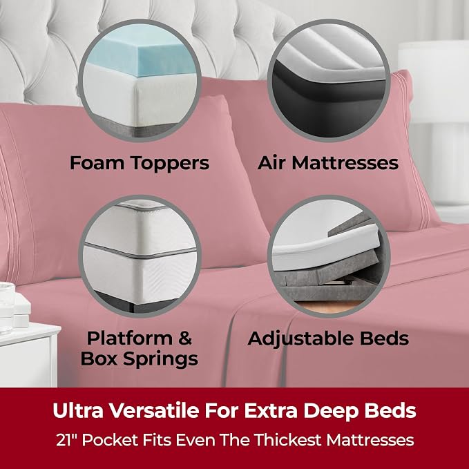 Mellanni Extra Deep California King Sheets - 4 PC Iconic Collection Bedding | Hotel Luxury, Ultra Soft, Cooling Bed Sheets - Wrinkle, Fade, Stain Resistant (Cal King, Brick Red)