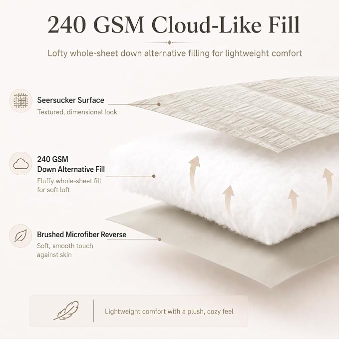 Oversized King Comforter Set, 7-Piece Beige Seersucker, 120 x 98 in | OEKO-TEX Certified All Season Bed in a Bag with 240 GSM Down Alternative Comforter, Flat & Fitted Sheets, Pillowcases & Shams