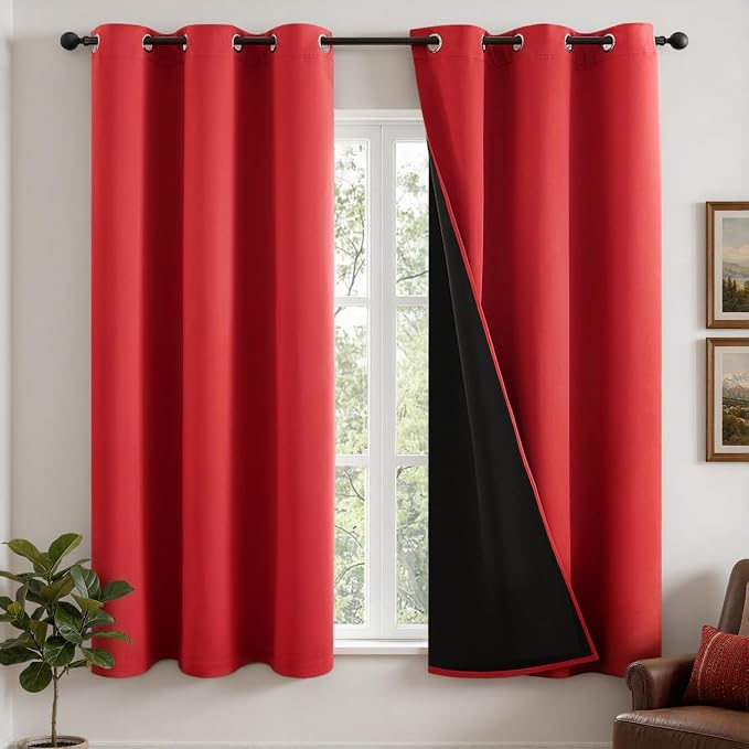 MIULEE Red 100% Blackout Curtains for Bedroom 40x54 Inch Length 2 Panels | 2 Thick Layers Thermal Insulated Short Curtains with Black Liner, Noise Reducing Grommet, Drapes for Living Room