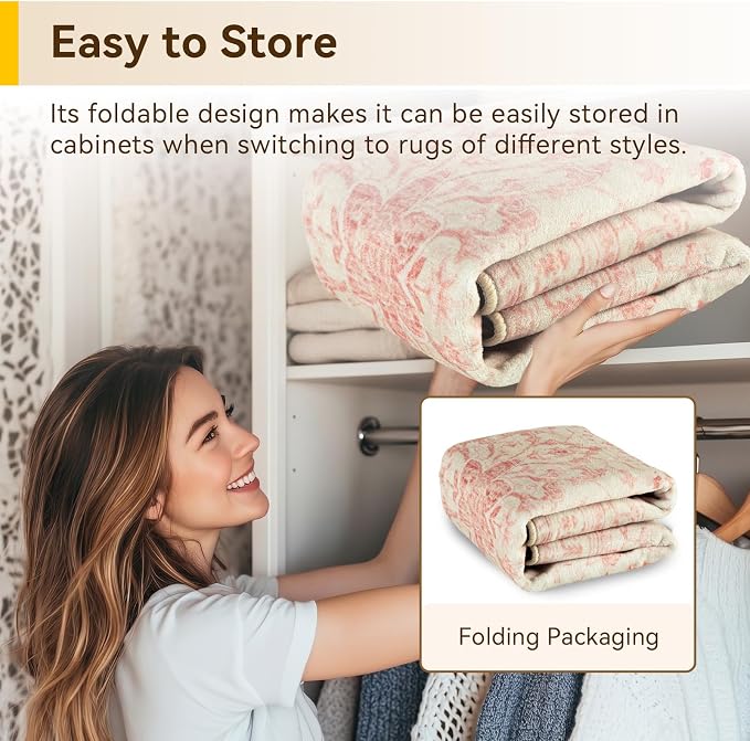 RELEANY Washable Area Rug, 8'x10', Pink/Light Vintage Pink | Non-Slip, Water Repellent, Pet Friendly, Easy to Clean, Vintage Floral Boho Decor for Living Room Bedroom Dining Room