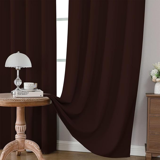 CUCRAF Blackout Curtains 45 inch Length 2 Panels Set, Rod Pocket Room Darkening Drapes for Bedroom Living Room, Insulated Thermal Light Blocking Window Curtain (W52 x L45 Inch, Chocolate)