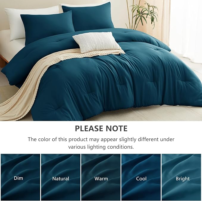 King Comforter Set, 3 Pieces Down Alternative Bedding, Lyons Blue | 270 GSM All Season Comforter with 4 Corner Ties for Use as a Duvet Insert, OEKO-TEX Certified, 2 Pillowcases, 102 x 90 in