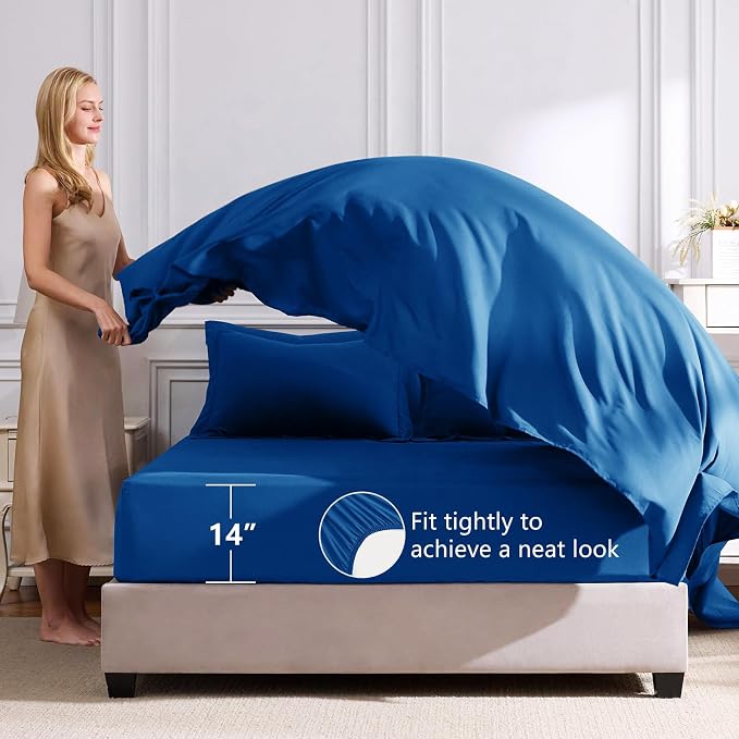 Twin XL Comforter Set Classic Blue - 5 Pieces Complete Bedding Set | College Dorm Essentials, OEKO-TEX Certified, All Season, 240GSM Down-Alternative Comforter, Sheets, Pillowcase & Sham