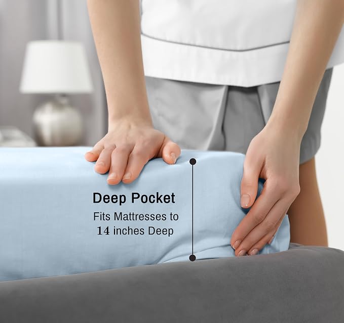 RUVANTI 100% Cotton Percale Sheets California King Size, Baby Blue | Crisp Cooling for Hot Sleepers, Deep Pocket 14", Soft Breathable & Durable, Hotel-Style 4 Piece Set