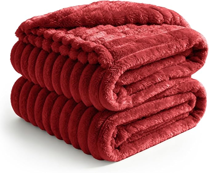 BEDELITE Ribbed Full Size Blanket for Bed, Burgundy, 84"x90" | Ultra-Soft Plush Fleece, Warm Yet Lightweight, Ribbed Texture, Home Decor, Machine Washable, Giftable, All-Season Use
