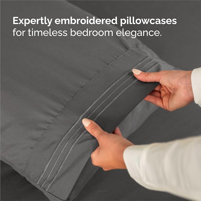Split King Size 5 Piece Sheet Set - Breathable & Cooling Sheets - Charcoal | Hotel Luxury Bed Sheets for Women & Men, Deep Pockets, Easy-Fit, Comfy, Soft and Wrinkle Free Sheets, Oeko-Tex Bed Sheet Set