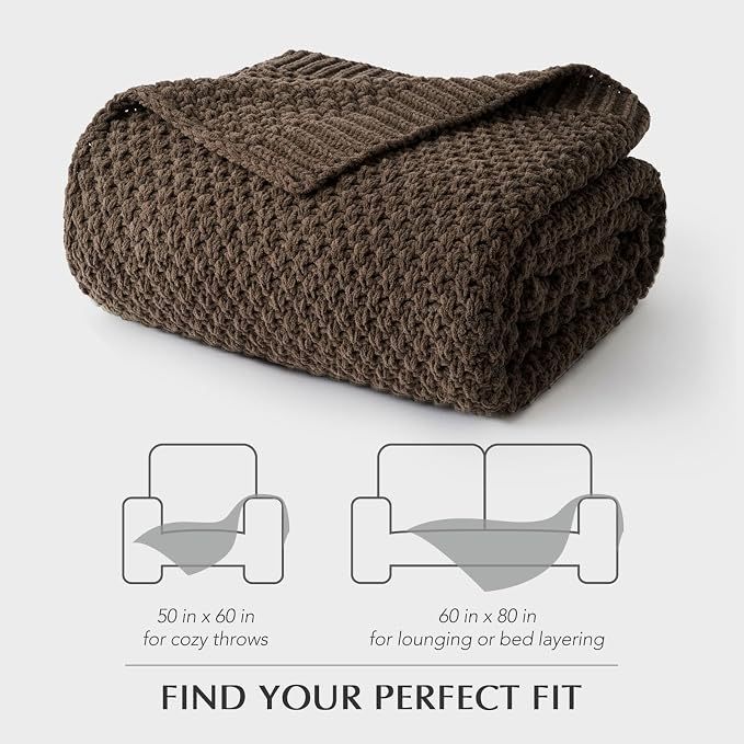EVERGRACEHOME Chunky Chenille Knit Throw Blanket, 50 x 60, Cocoa Brown | Sculpted Moss Stitch, Chic Modern Farmhouse, All-Season Warmth, OEKO-TEX® Certified, Elegant Blanket for Couch, Bed, Sofa